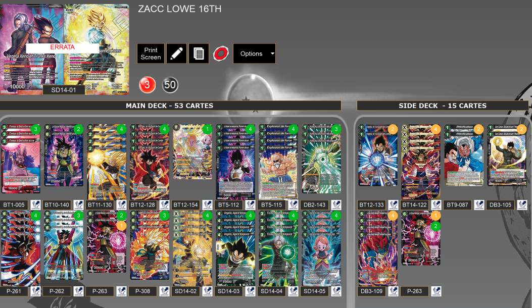 Decklist de Zacc Lowe