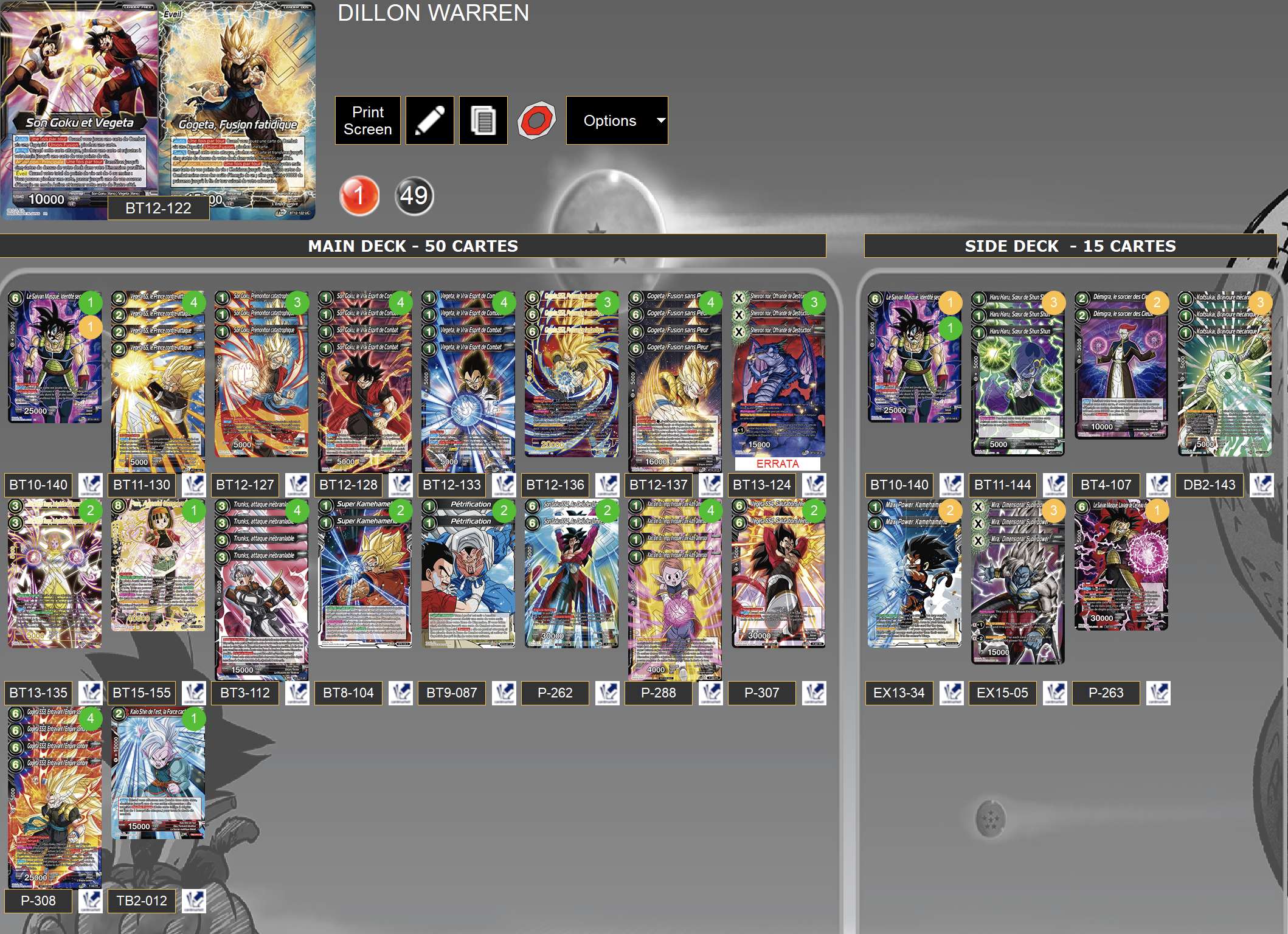 Decklist de Dillon Warren