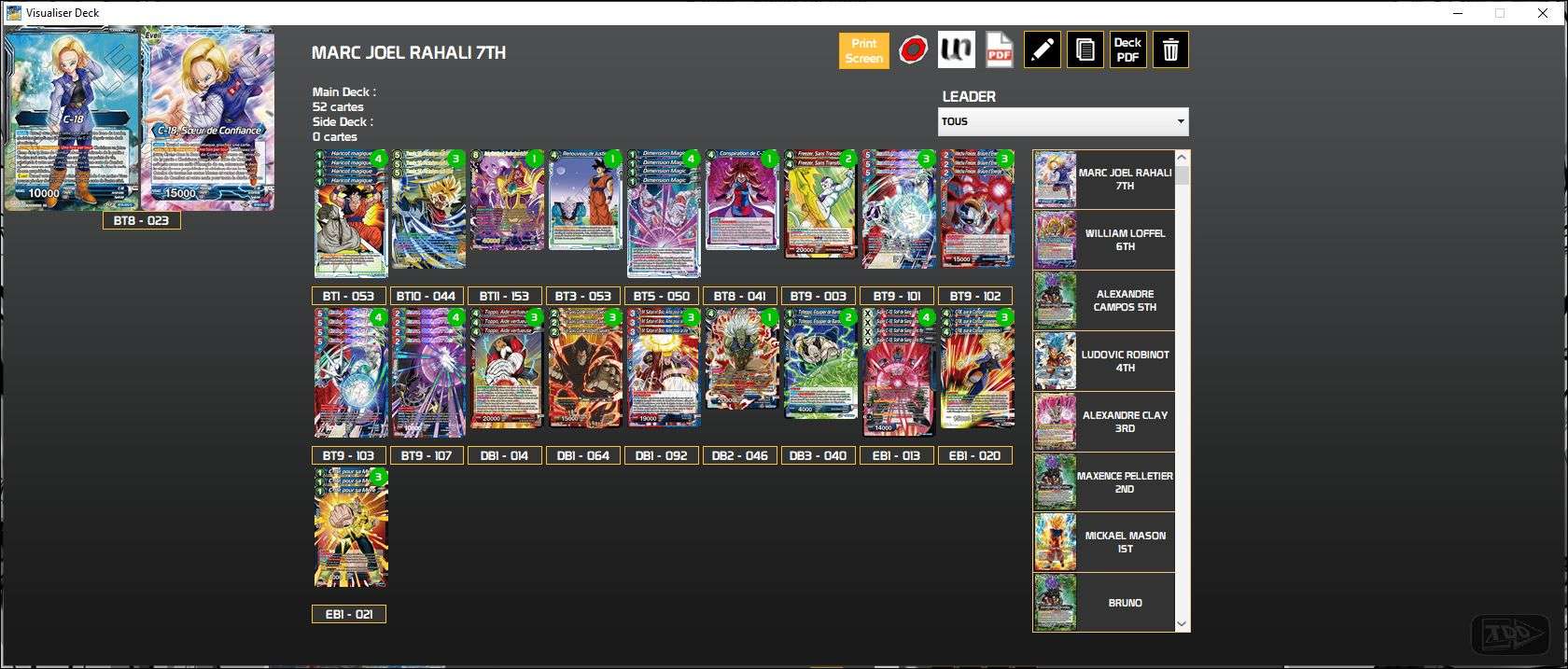 Decklist de Marc-Joël Rahali